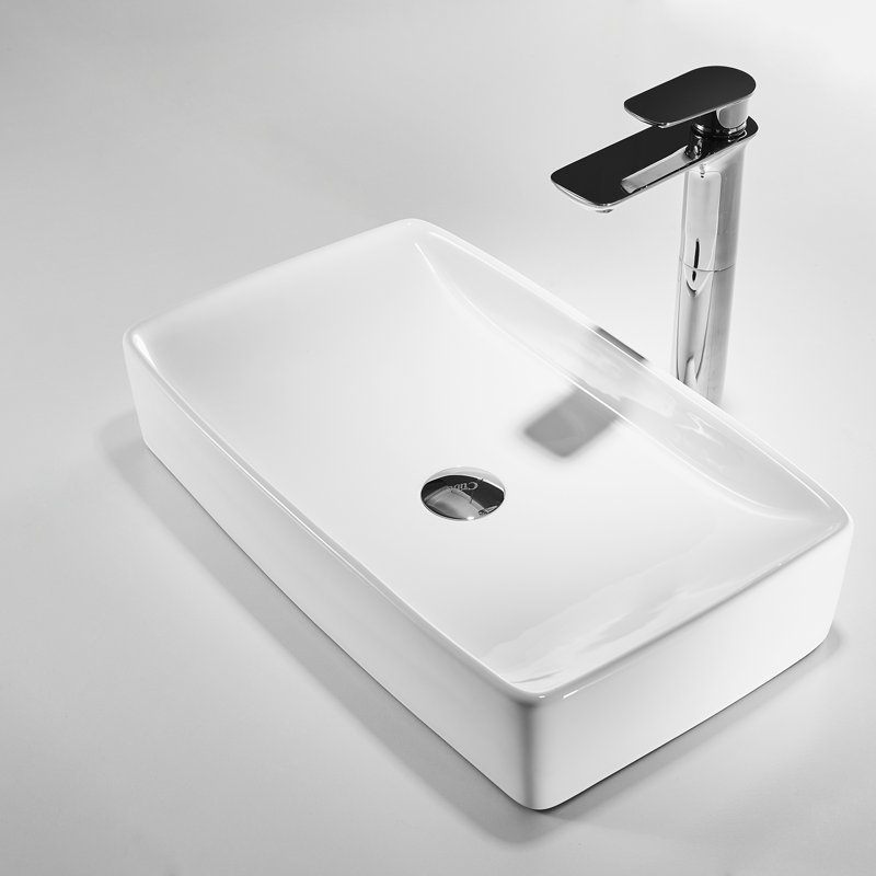 KDK HOME 13.37'' White Vitreous China Rectangular Vessel Bathroom Sink